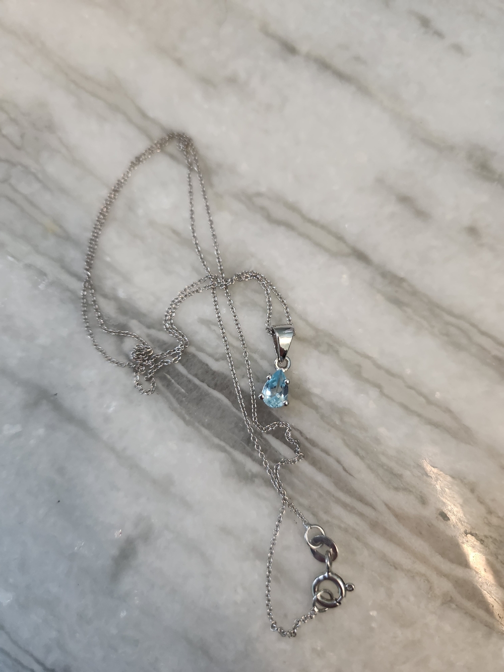 Sterling Silver 925 Teardrop Blue Topaz Pendant Necklace